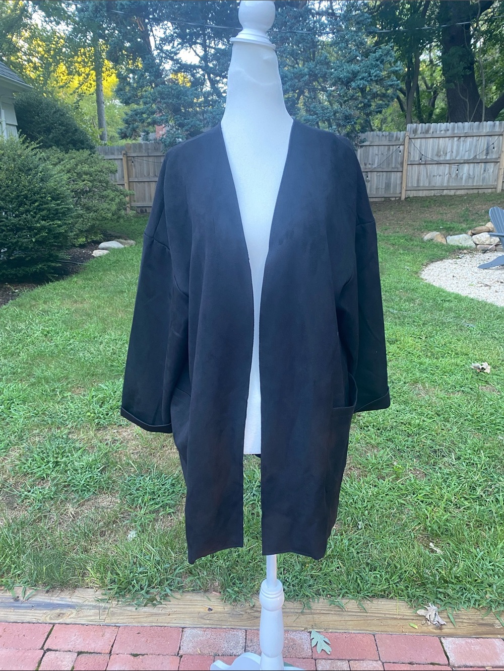 Carmen Marc Valvo Black Open-Front faux suede cardigan